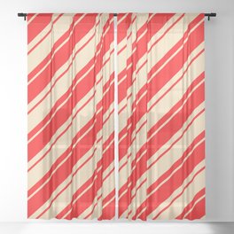 [ Thumbnail: Tan and Red Colored Lined/Striped Pattern Sheer Curtain ]