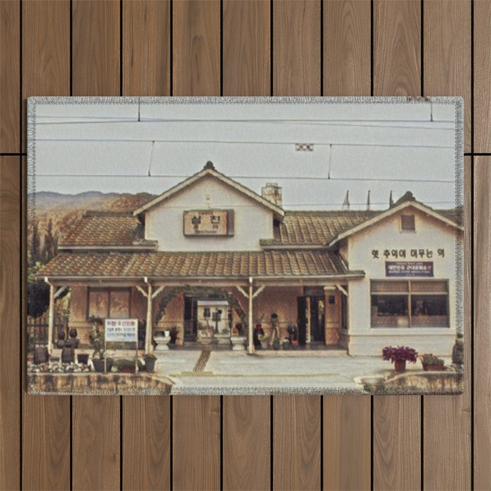 Small country train station Outdoor Rug