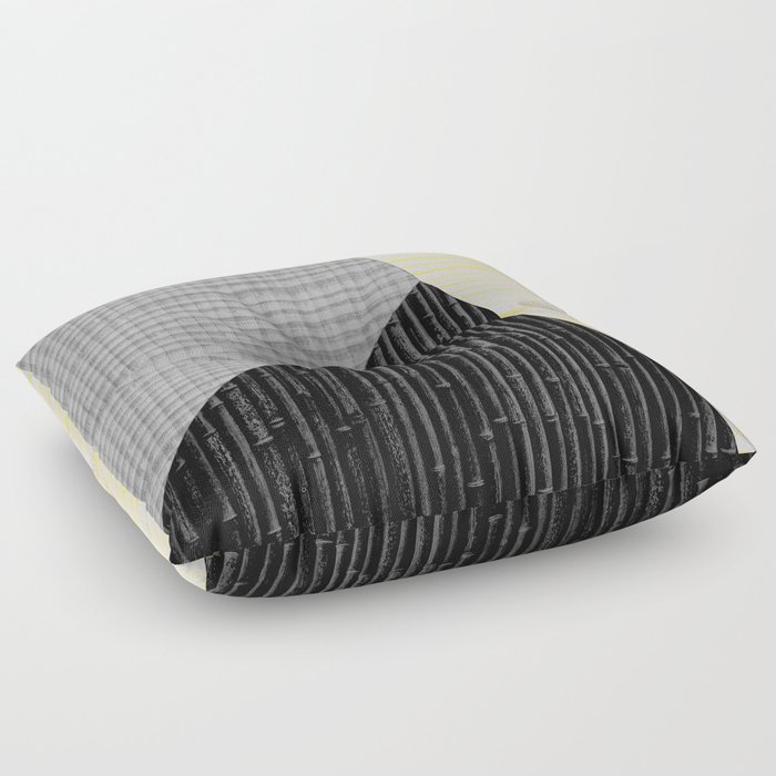 Modern Zen Abstract Yellow Charcoal Black Grey Floor Pillow