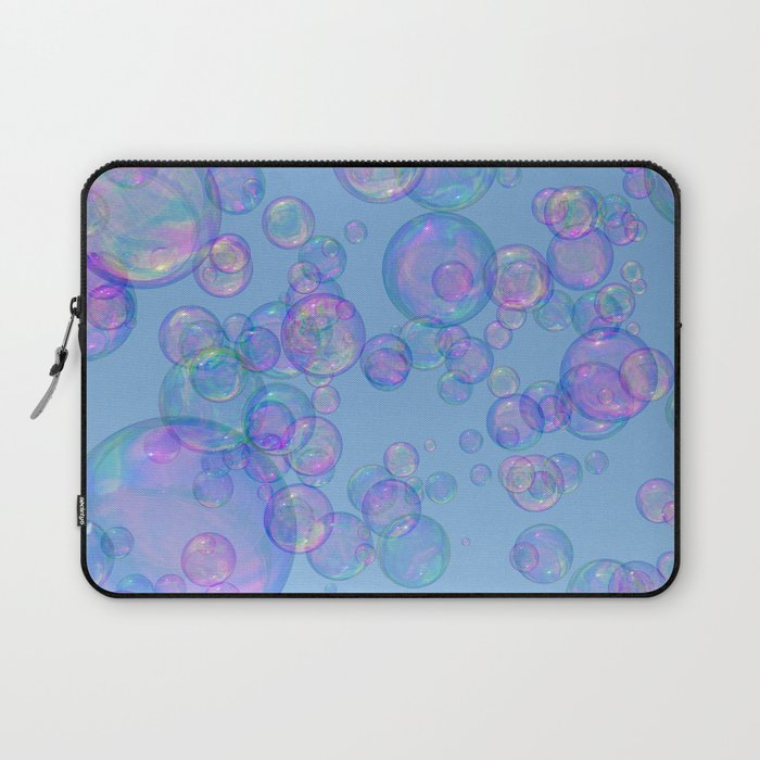 Pretty Colourful Bubbles, Light Blue Background Laptop Sleeve