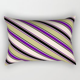 [ Thumbnail: Beige, Indigo, Dark Khaki, and Black Colored Striped/Lined Pattern Rectangular Pillow ]