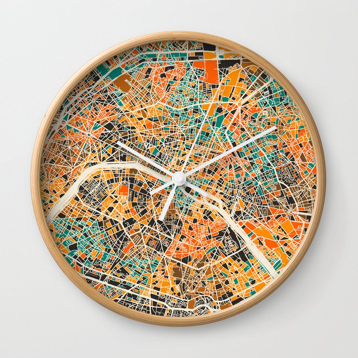Paris mosaic map #2 Wall Clock
