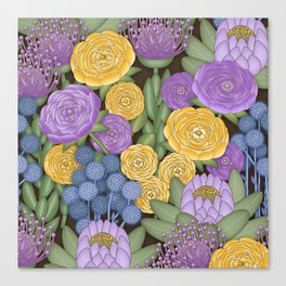 Romantic Bohemian Floral and Thistle Pattern // Purple, Lavender, Sage, Green, Brown, Yellow, Blue Canvas Print