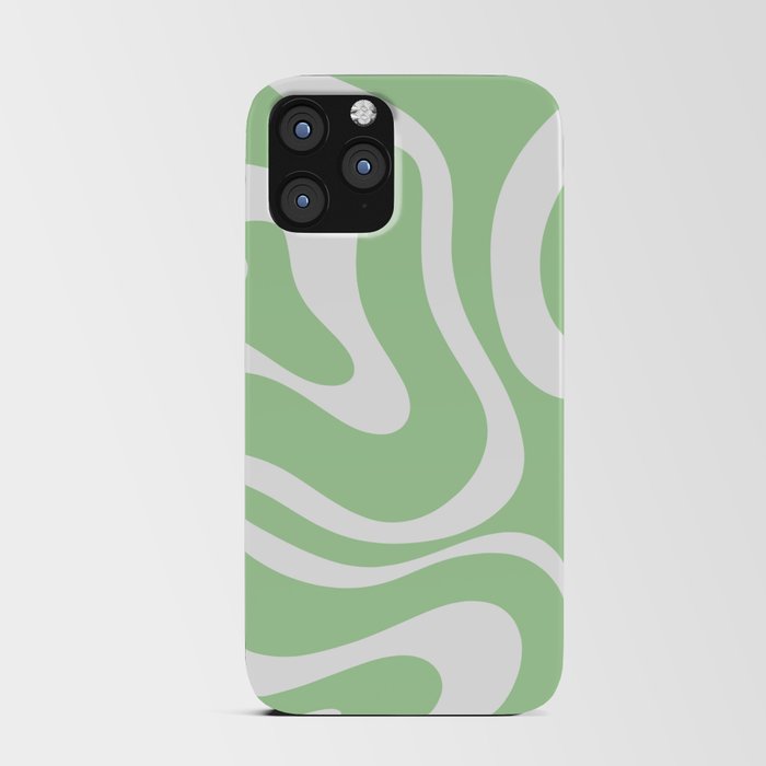 Modern Retro Liquid Swirl Abstract Pattern in Light Matcha Tea Green and White iPhone Card Case