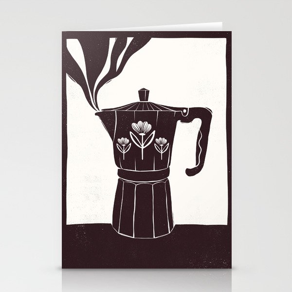 Coffee Time vintage espresso coffee maker block print style illustration Stationery Cards
