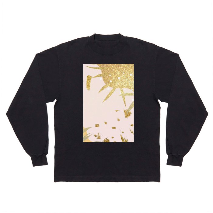 Elegant Abstract Pink Gold Glitter Floral Brushstrokes Long Sleeve T Shirt
