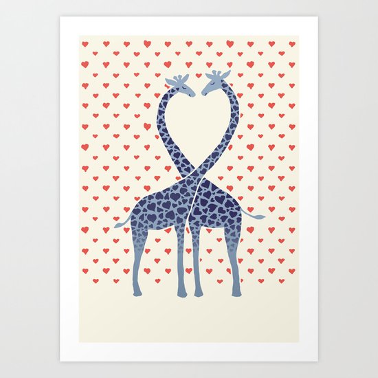 Giraffes in Love - a Valentine's Day illustration Art Print