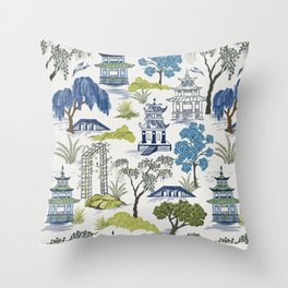 Chinoiserie Willow vintage pattern blues greens, oriental, grand millennial Throw Pillow
