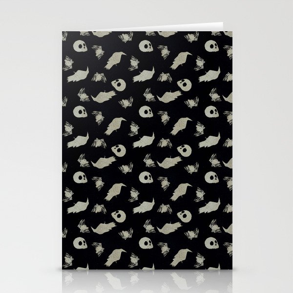 Creepy Objects - Skulls Spiders Ravens - Silver and Black Stationery Cards