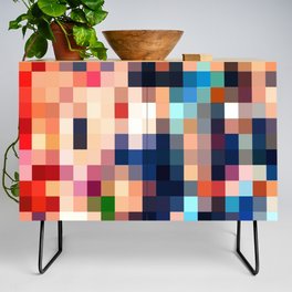 geometric pixel square pattern abstract background in brown blue red Credenza