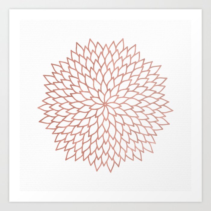Mandala Flower Rose Gold on White Art Print