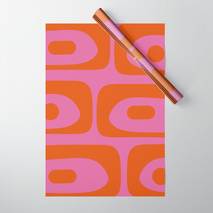 Mid-Century Modern Piquet Minimalist Abstract in Hot Pink and Retro Red Orange Wrapping Paper