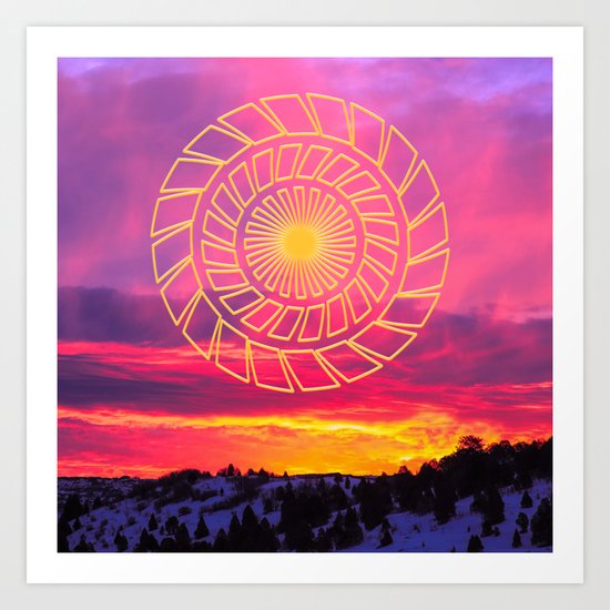 Pink Sunrise Golden Mandala Art Print