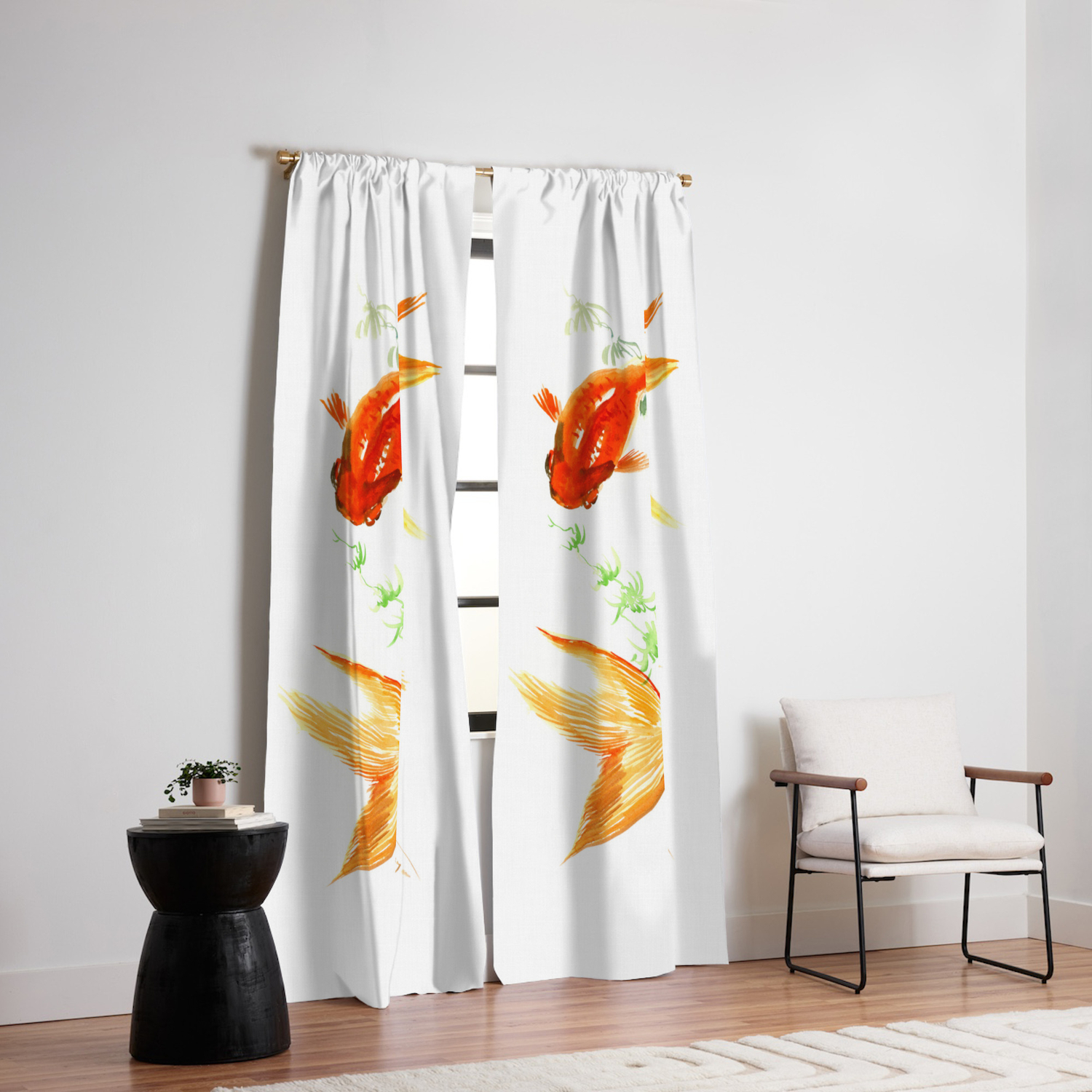 Goldfish Feng Shui Asian Watercolor Blackout Curtain By Sureart