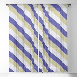 [ Thumbnail: Blue, Dark Khaki & Lavender Colored Lined/Striped Pattern Sheer Curtain ]