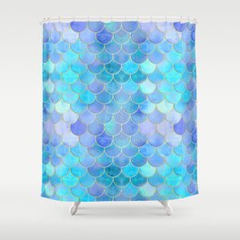 Aqua Pearlescent & Gold Mermaid Scale Pattern Shower Curtain