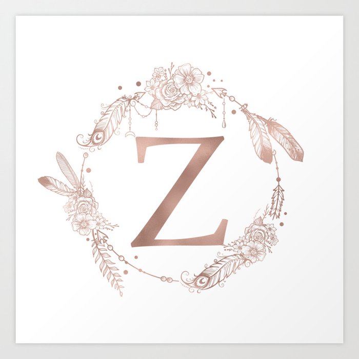 Letter Z Rose Gold Pink Initial Monogram Art Print By