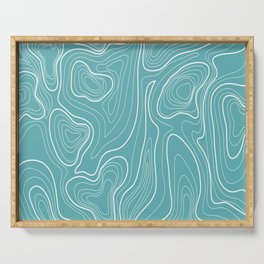 Turquoise Solid Topographic Map Geometric Pattern Serving Tray