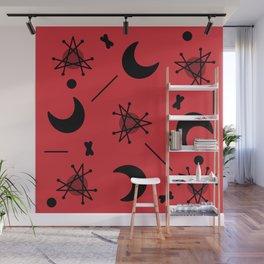 Moons & Stars Atomic Era Abstract Red Wall Mural