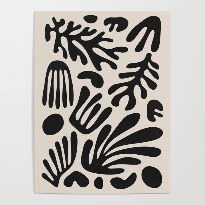 Matisse Cut Outs Ecru Beige Black Mid Century Modern Art Poster