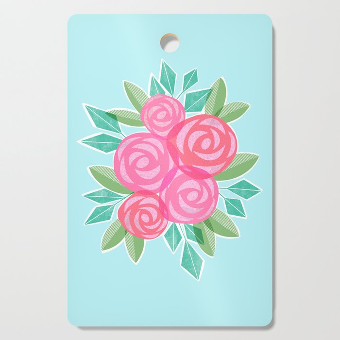 Roses Flower Market Colorful Pink Red Teal Cutting Board