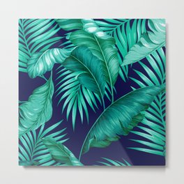 HAWAIIAN GARDEN TROPICAL LEAVES | turquoise navy Metal Print | Nature, Graphic Design, Painting, Pattern 