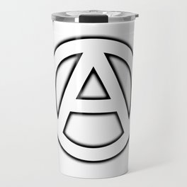 Anarchy Circular Symbol in white with black shadow. Travel Mug