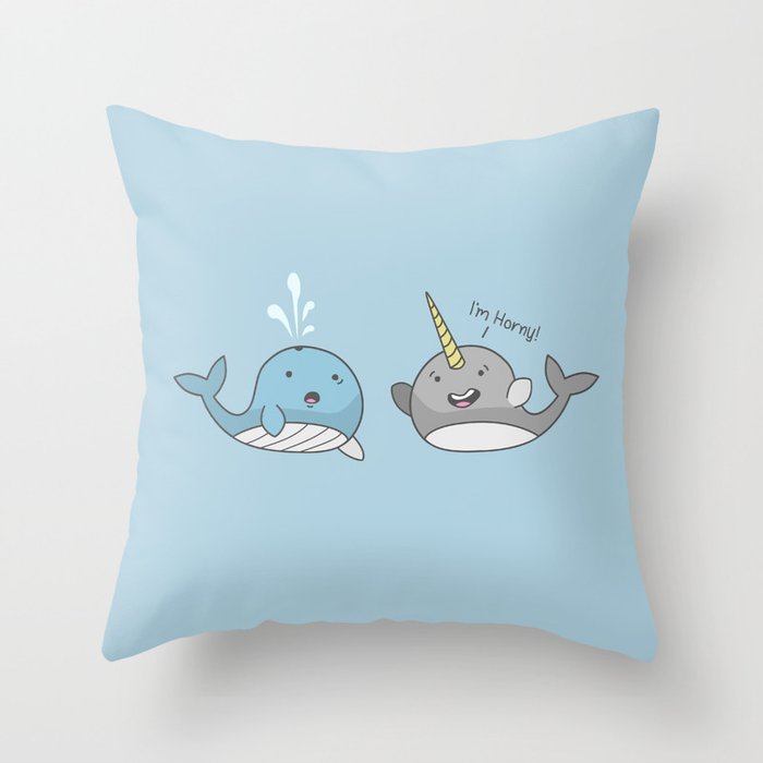 Horny Narwhal Throw Pillow