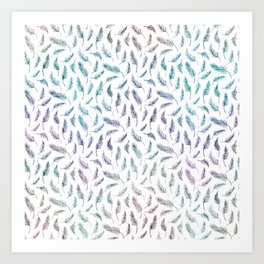 Ombre Purple & Aqua Foil Feathers Art Print