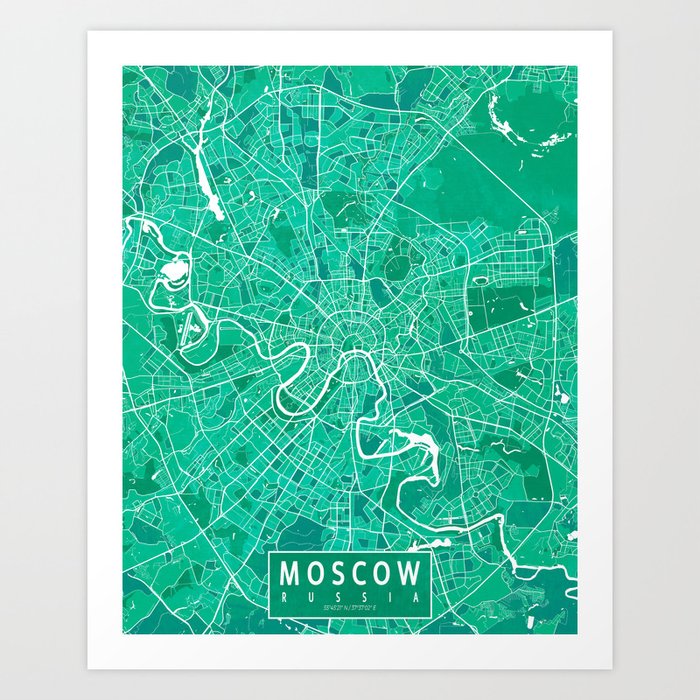 Moscow City Map of Russia - Watercolor Art Print