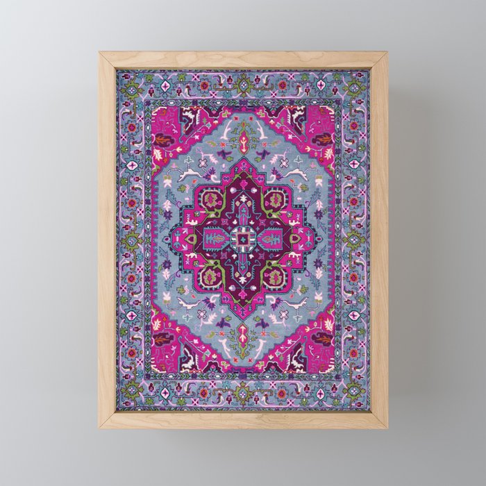 Lovely Purple Heritage Antique Traditional Moroccan Fabric Style Artwork Framed Mini Art Print