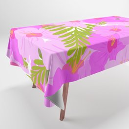 Mid-Century Modern Summer Hibiscus Flowers Pink Tablecloth