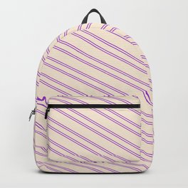[ Thumbnail: Beige and Dark Orchid Colored Striped Pattern Backpack ]