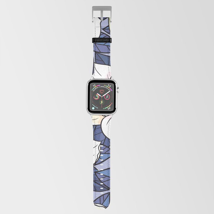 White Magnolia Garden - Dark Blue Edition Apple Watch Band