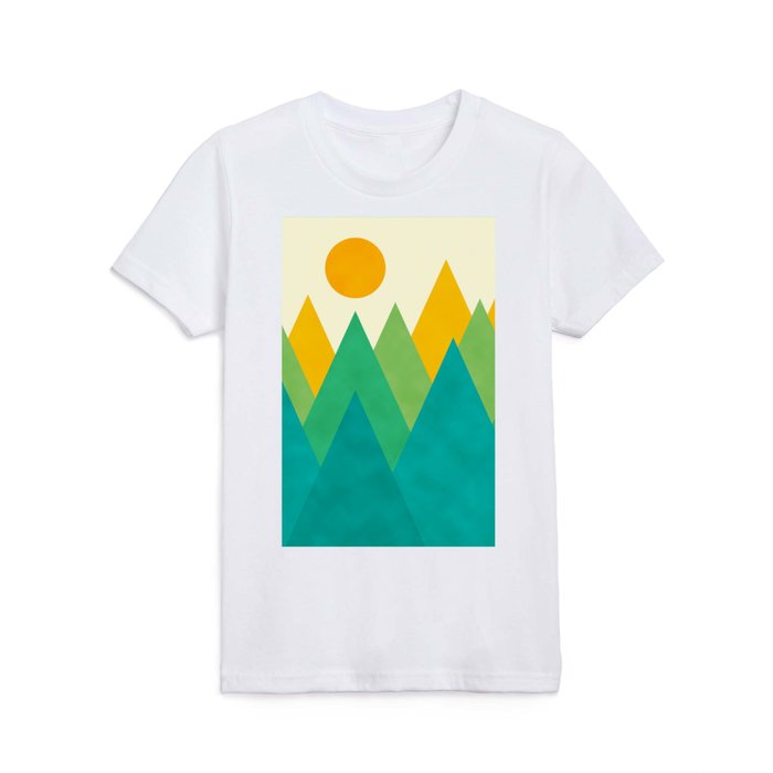 Retro Geometric Mountains in Bright Spring Colors, Teal Green Kids T Shirt