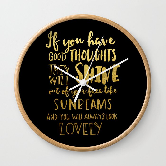 Good thoughts - black and gold Wall Clock