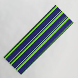 [ Thumbnail: Green & Midnight Blue Colored Stripes Pattern Yoga Mat ]