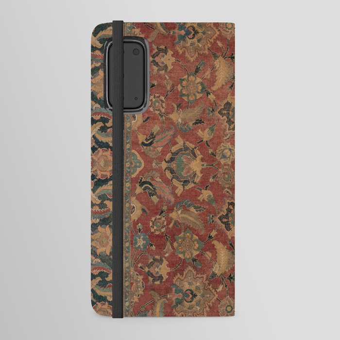 Flowery Boho Rug I // 17th Century Distressed Colorful Red Navy Blue Burlap Tan Ornate Accent Patter Android Wallet Case