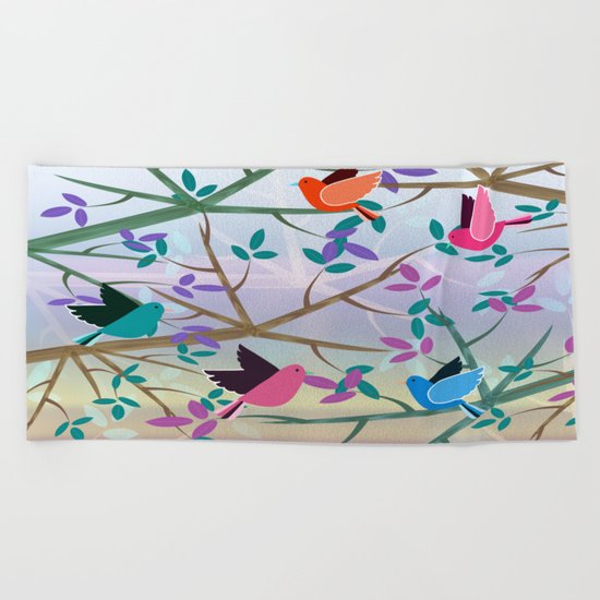 Birds On Branches Beach Towel