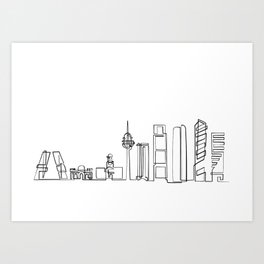 Madrid Skyline illustration in one draw Art Print