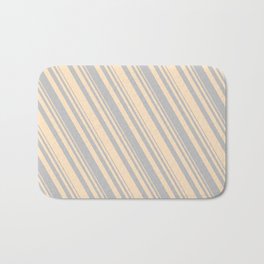 [ Thumbnail: Grey & Bisque Colored Lined/Striped Pattern Bath Mat ]