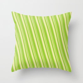 [ Thumbnail: Pale Goldenrod & Green Colored Lines Pattern Throw Pillow ]