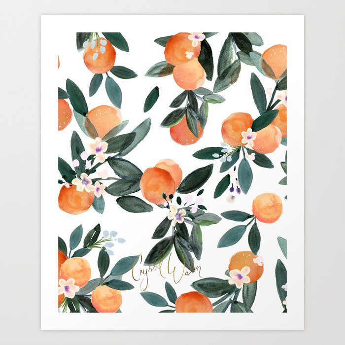 Dear Clementine - oranges on white Art Print