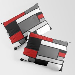 Mid Century Modern Color Blocks in Red, Gray, Black and White Pillow Sham