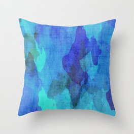 Abstract Cobalt and Aqua Blue Digital Watercolor Throw Pillow