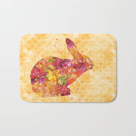 Happy Bunny flower watercolor pattern rabbit Bath Mat