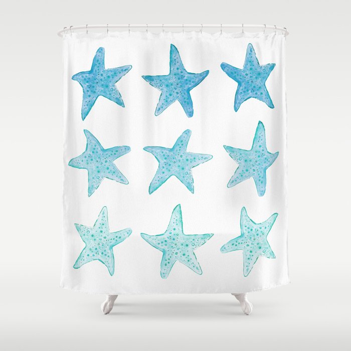 Blue Watercolor Starfish Shower Curtain