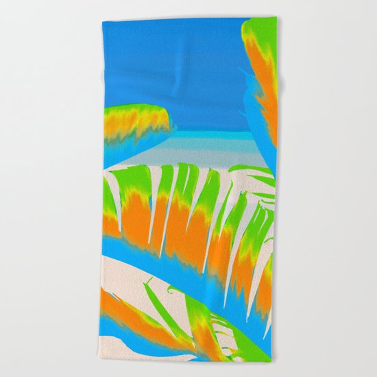 Tropical Colored Banana Leaves Design Beach Towel