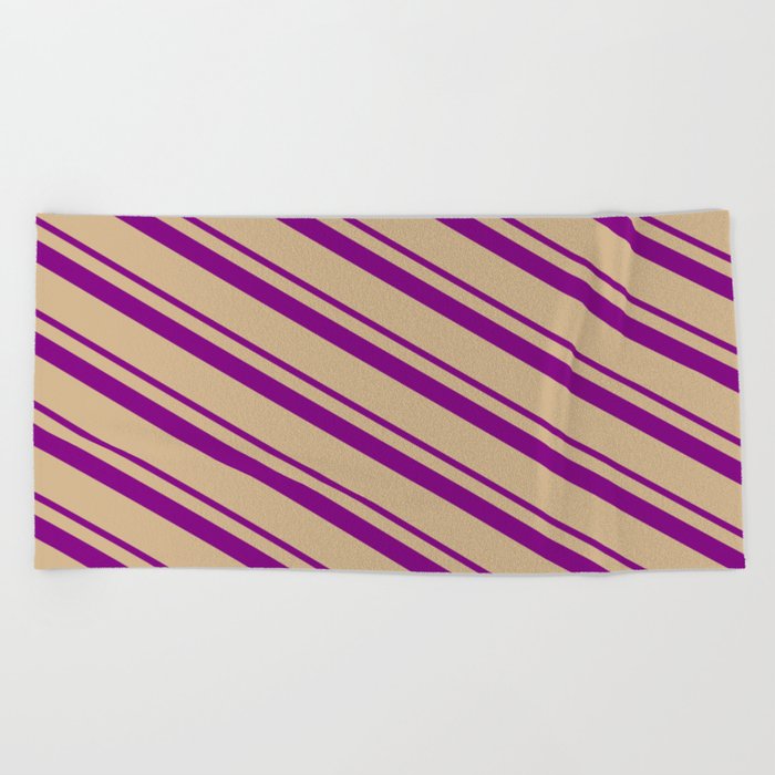 Purple & Tan Colored Lines Pattern Beach Towel