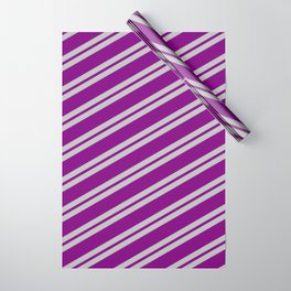 [ Thumbnail: Grey and Purple Colored Lined Pattern Wrapping Paper ]